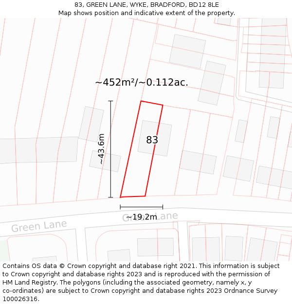 83, GREEN LANE, WYKE, BRADFORD, BD12 8LE: Plot and title map