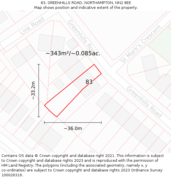 83, GREENHILLS ROAD, NORTHAMPTON, NN2 8EE: Plot and title map