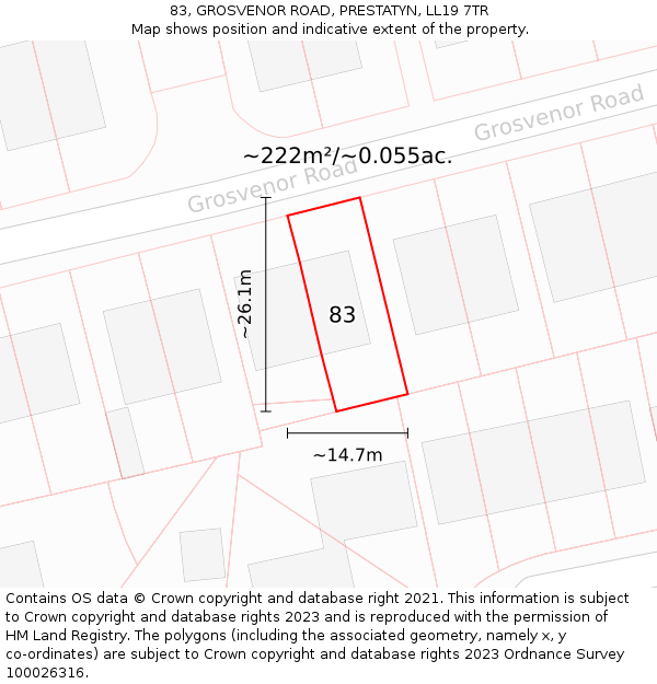 83, GROSVENOR ROAD, PRESTATYN, LL19 7TR: Plot and title map