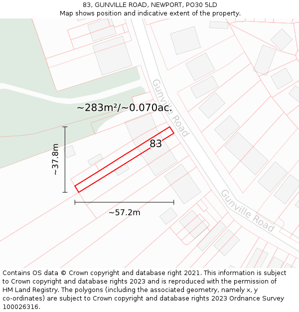 83, GUNVILLE ROAD, NEWPORT, PO30 5LD: Plot and title map