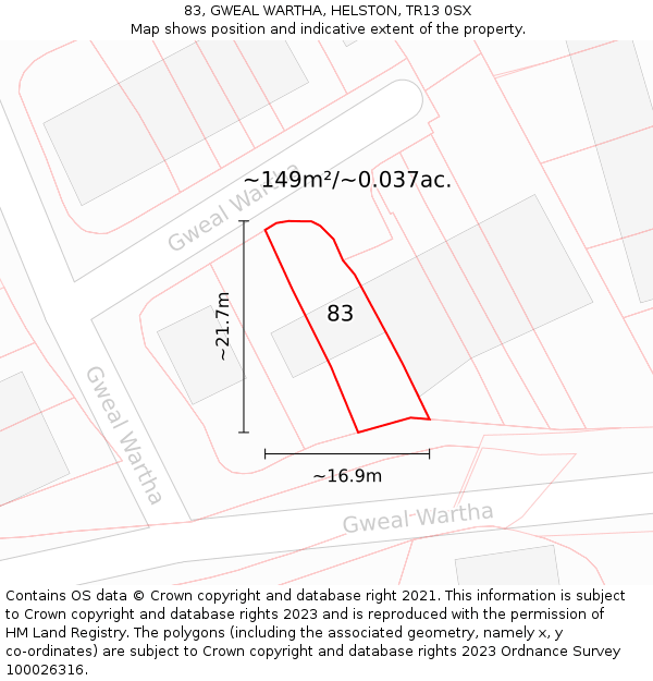 83, GWEAL WARTHA, HELSTON, TR13 0SX: Plot and title map