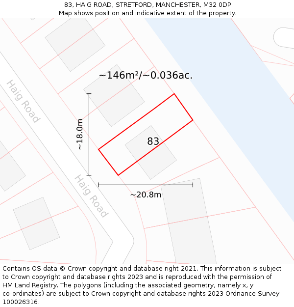 83, HAIG ROAD, STRETFORD, MANCHESTER, M32 0DP: Plot and title map