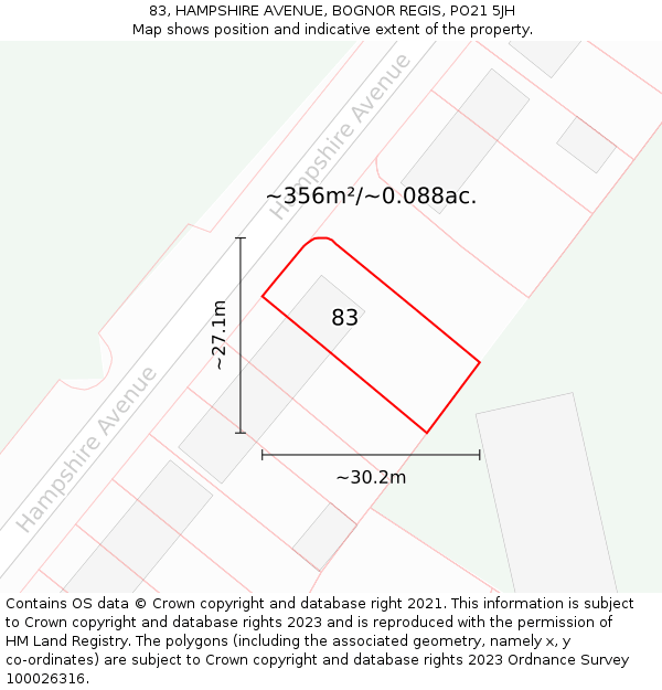 83, HAMPSHIRE AVENUE, BOGNOR REGIS, PO21 5JH: Plot and title map