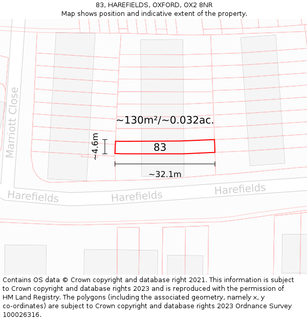 83, HAREFIELDS, OXFORD, OX2 8NR: Plot and title map