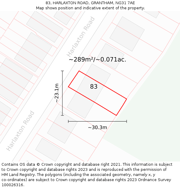 83, HARLAXTON ROAD, GRANTHAM, NG31 7AE: Plot and title map