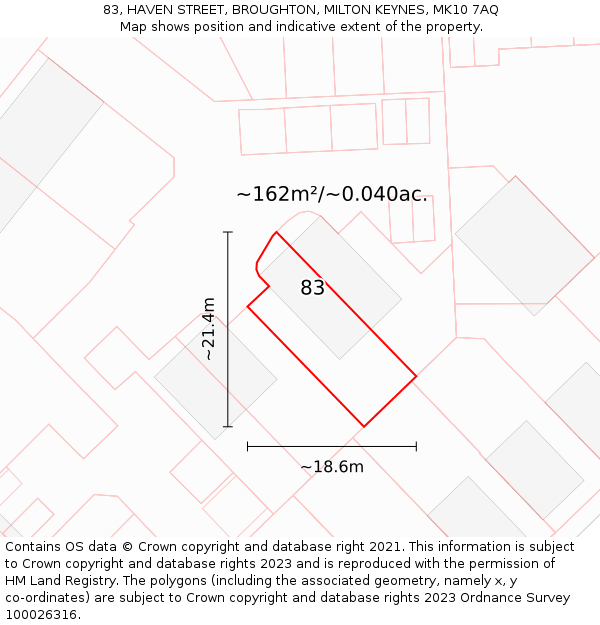 83, HAVEN STREET, BROUGHTON, MILTON KEYNES, MK10 7AQ: Plot and title map