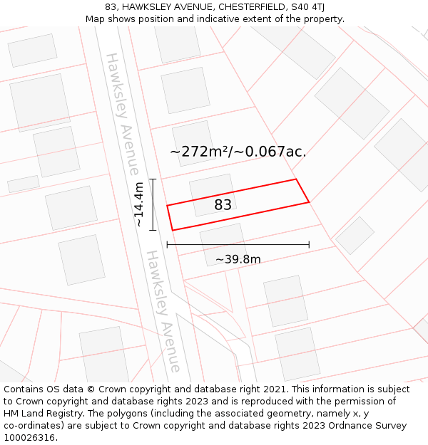 83, HAWKSLEY AVENUE, CHESTERFIELD, S40 4TJ: Plot and title map