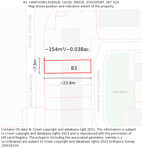 83, HAWTHORN AVENUE, HAZEL GROVE, STOCKPORT, SK7 5DX: Plot and title map