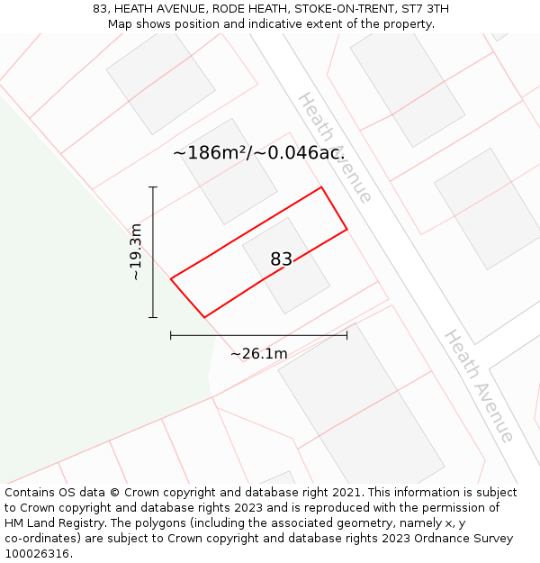 83, HEATH AVENUE, RODE HEATH, STOKE-ON-TRENT, ST7 3TH: Plot and title map