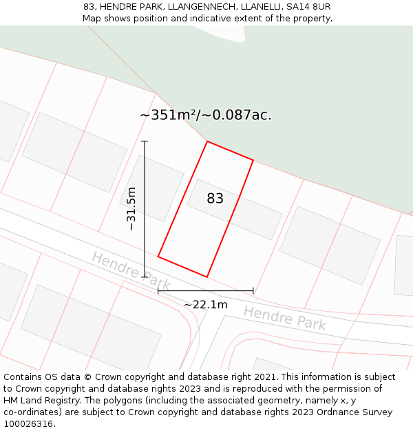 83, HENDRE PARK, LLANGENNECH, LLANELLI, SA14 8UR: Plot and title map