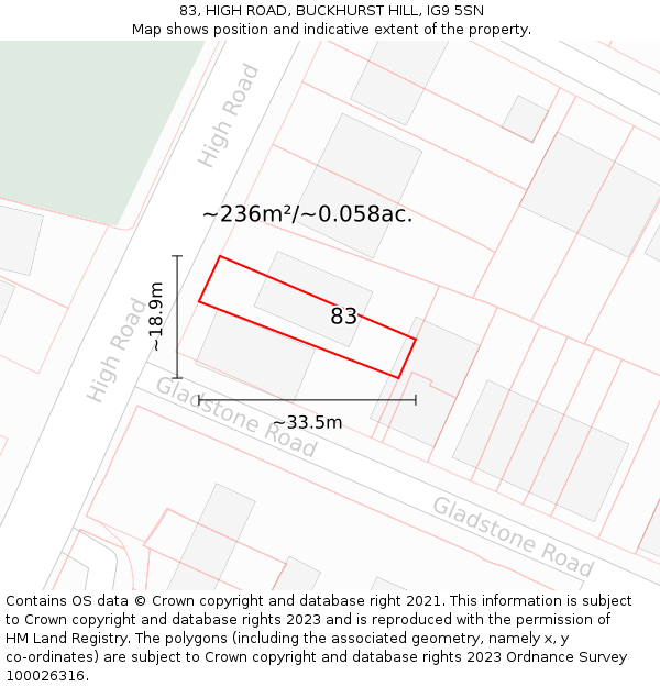 83, HIGH ROAD, BUCKHURST HILL, IG9 5SN: Plot and title map