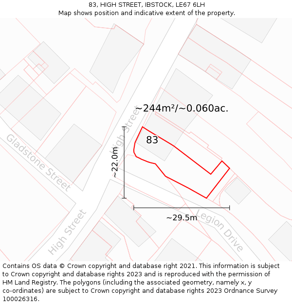 83, HIGH STREET, IBSTOCK, LE67 6LH: Plot and title map