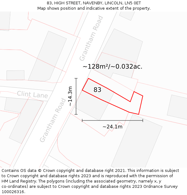 83, HIGH STREET, NAVENBY, LINCOLN, LN5 0ET: Plot and title map