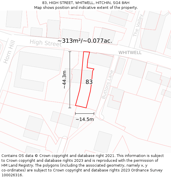 83, HIGH STREET, WHITWELL, HITCHIN, SG4 8AH: Plot and title map