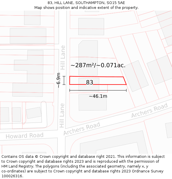 83, HILL LANE, SOUTHAMPTON, SO15 5AE: Plot and title map