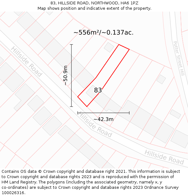 83, HILLSIDE ROAD, NORTHWOOD, HA6 1PZ: Plot and title map