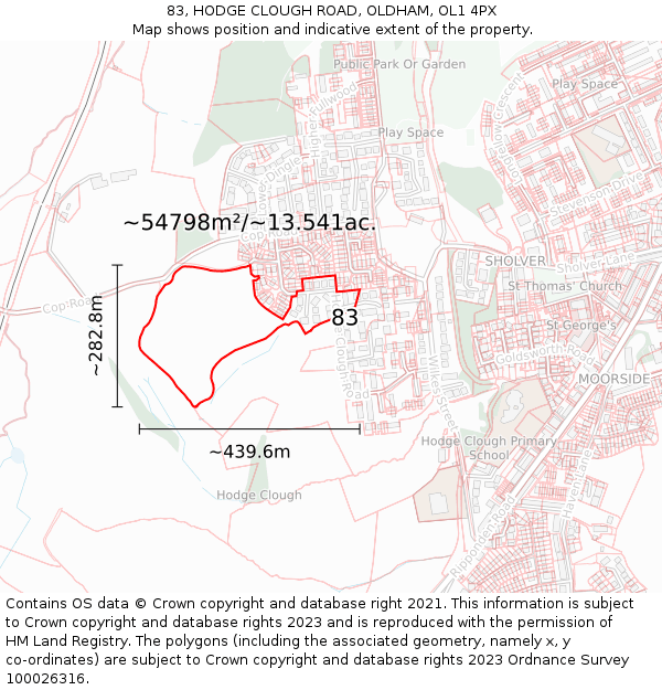 83, HODGE CLOUGH ROAD, OLDHAM, OL1 4PX: Plot and title map