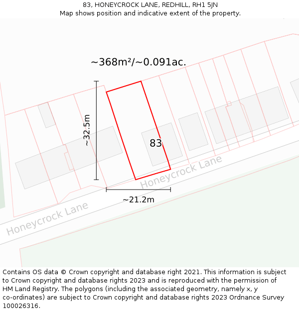 83, HONEYCROCK LANE, REDHILL, RH1 5JN: Plot and title map