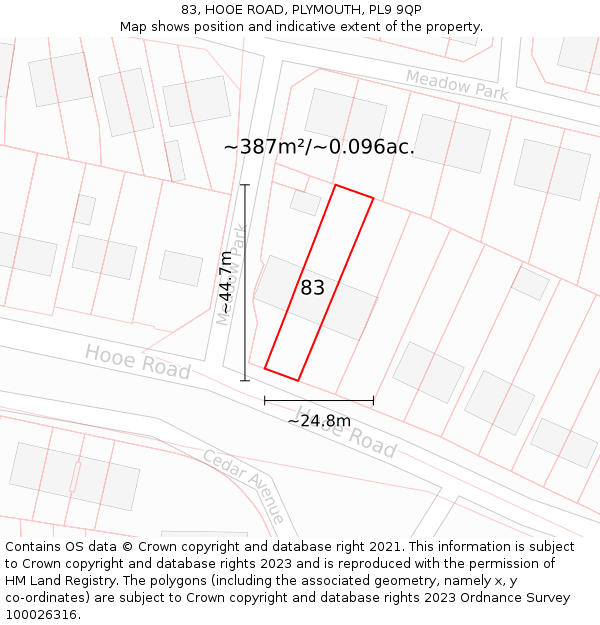 83, HOOE ROAD, PLYMOUTH, PL9 9QP: Plot and title map