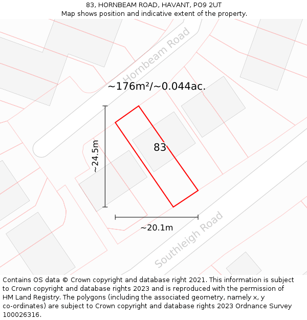 83, HORNBEAM ROAD, HAVANT, PO9 2UT: Plot and title map