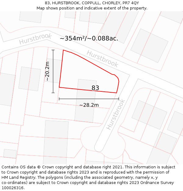 83, HURSTBROOK, COPPULL, CHORLEY, PR7 4QY: Plot and title map