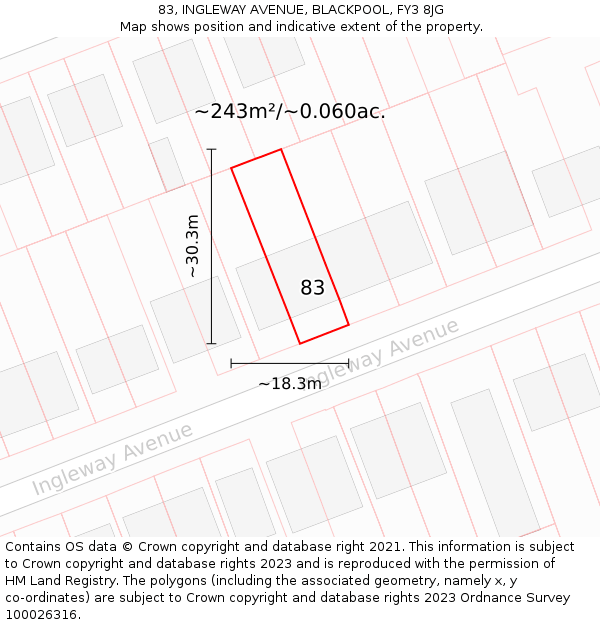 83, INGLEWAY AVENUE, BLACKPOOL, FY3 8JG: Plot and title map