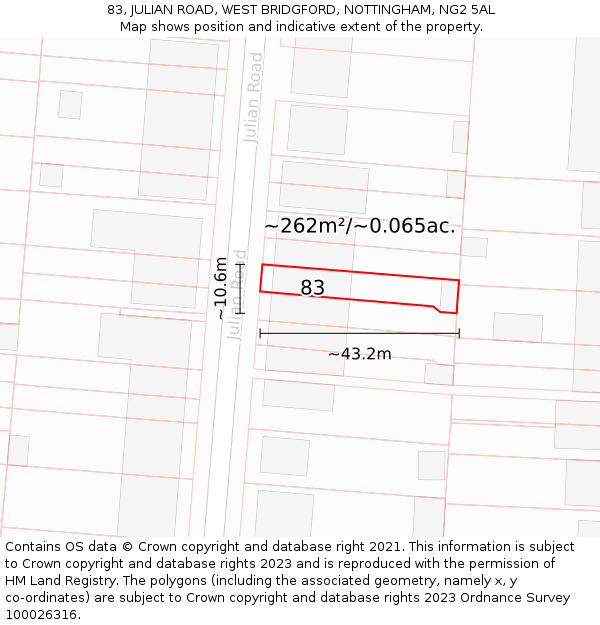 83, JULIAN ROAD, WEST BRIDGFORD, NOTTINGHAM, NG2 5AL: Plot and title map