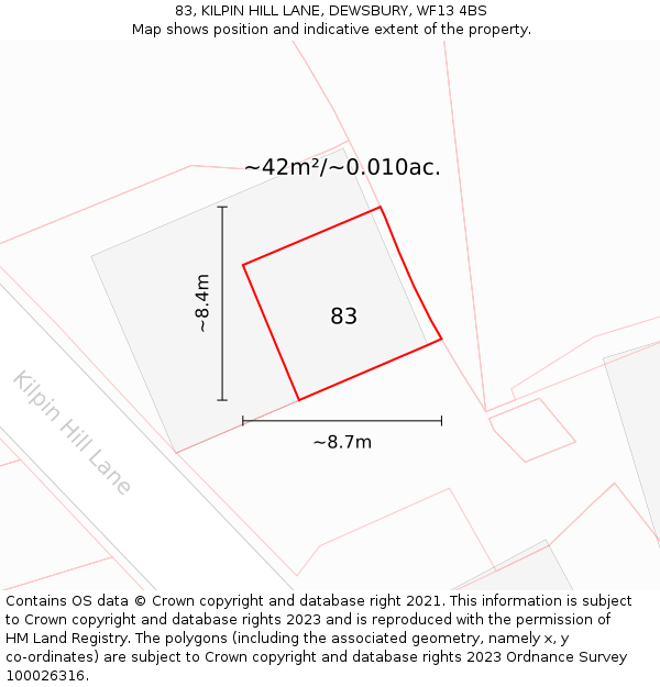 83, KILPIN HILL LANE, DEWSBURY, WF13 4BS: Plot and title map