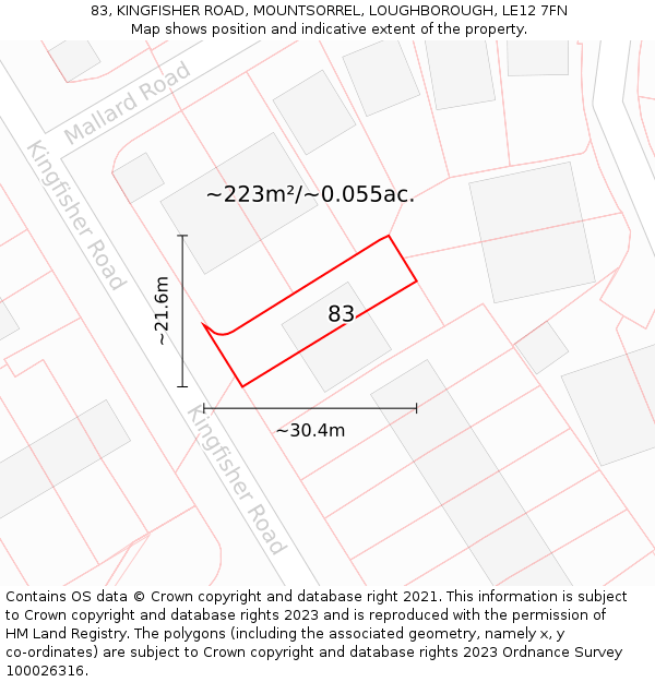 83, KINGFISHER ROAD, MOUNTSORREL, LOUGHBOROUGH, LE12 7FN: Plot and title map