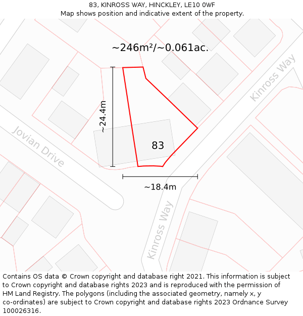 83, KINROSS WAY, HINCKLEY, LE10 0WF: Plot and title map