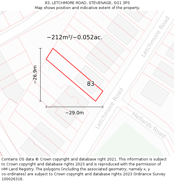 83, LETCHMORE ROAD, STEVENAGE, SG1 3PS: Plot and title map