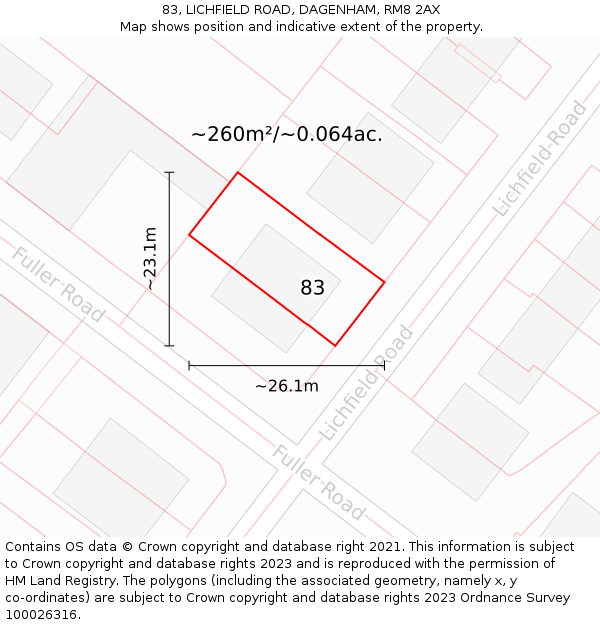 83, LICHFIELD ROAD, DAGENHAM, RM8 2AX: Plot and title map