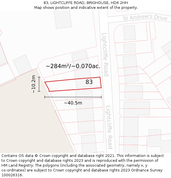 83, LIGHTCLIFFE ROAD, BRIGHOUSE, HD6 2HH: Plot and title map