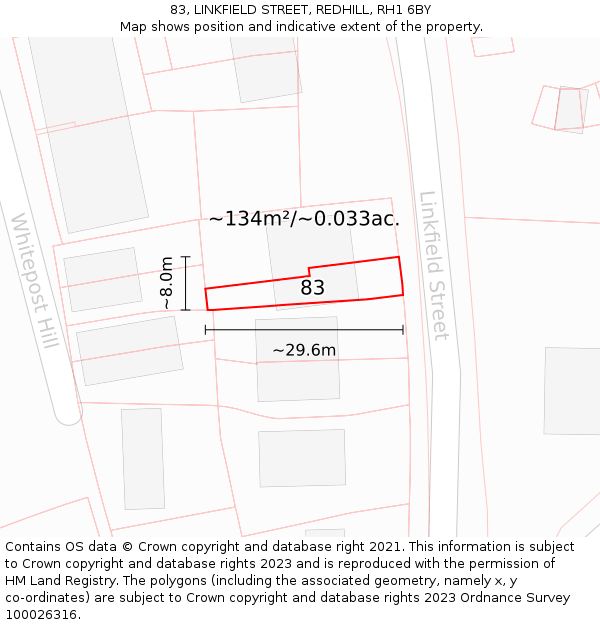 83, LINKFIELD STREET, REDHILL, RH1 6BY: Plot and title map