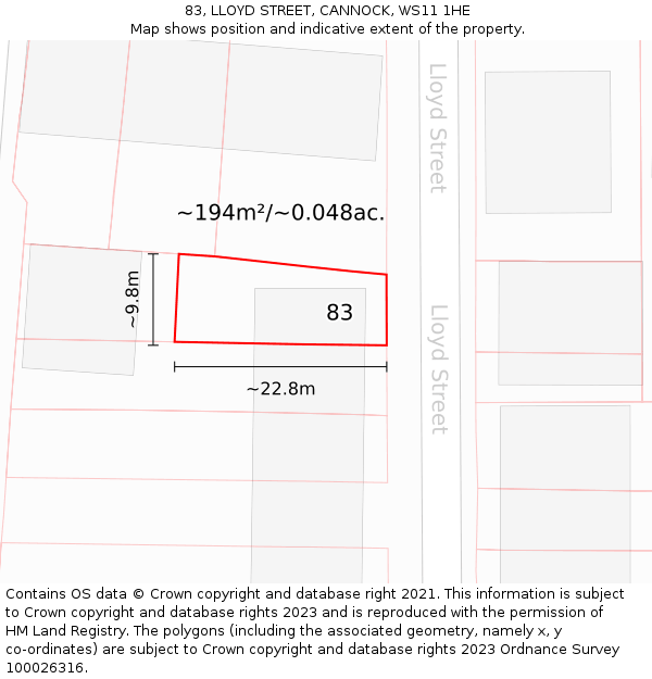 83, LLOYD STREET, CANNOCK, WS11 1HE: Plot and title map