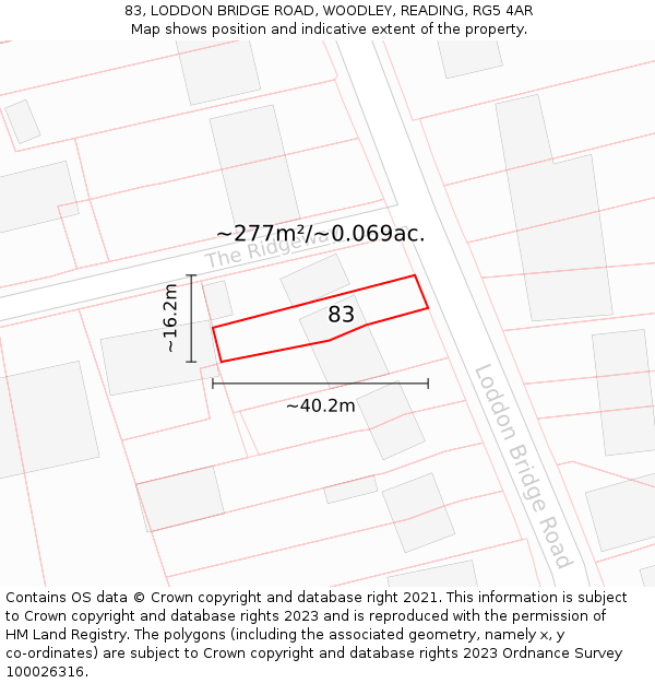 83, LODDON BRIDGE ROAD, WOODLEY, READING, RG5 4AR: Plot and title map