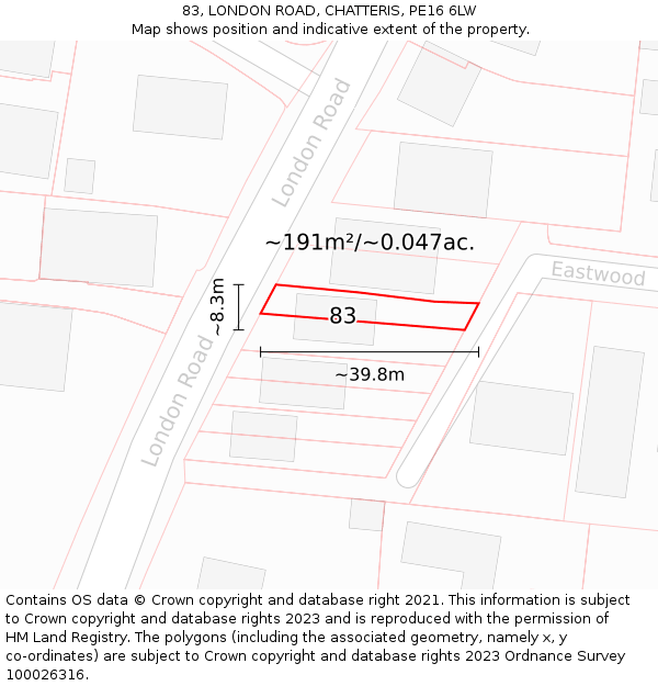 83, LONDON ROAD, CHATTERIS, PE16 6LW: Plot and title map