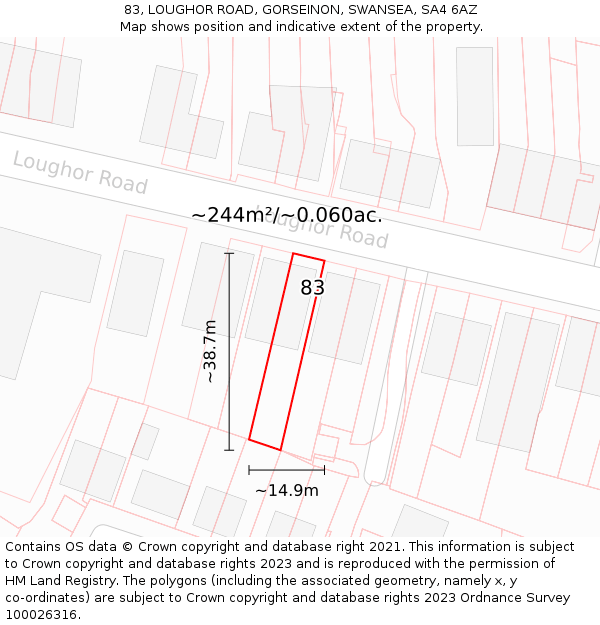 83, LOUGHOR ROAD, GORSEINON, SWANSEA, SA4 6AZ: Plot and title map