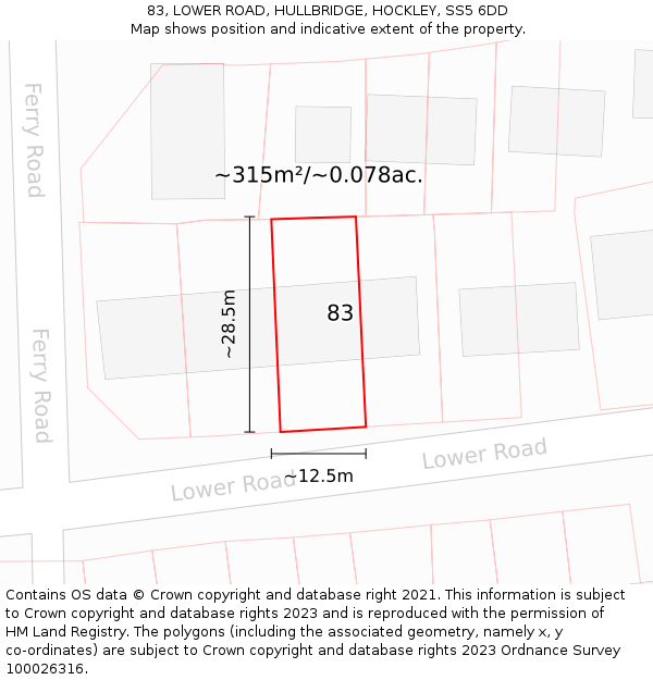 83, LOWER ROAD, HULLBRIDGE, HOCKLEY, SS5 6DD: Plot and title map