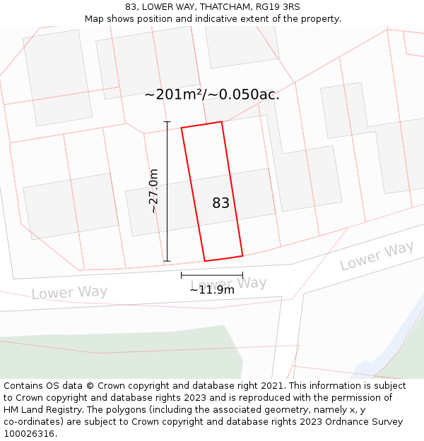 83, LOWER WAY, THATCHAM, RG19 3RS: Plot and title map