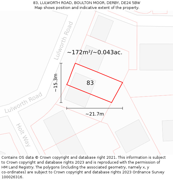 83, LULWORTH ROAD, BOULTON MOOR, DERBY, DE24 5BW: Plot and title map