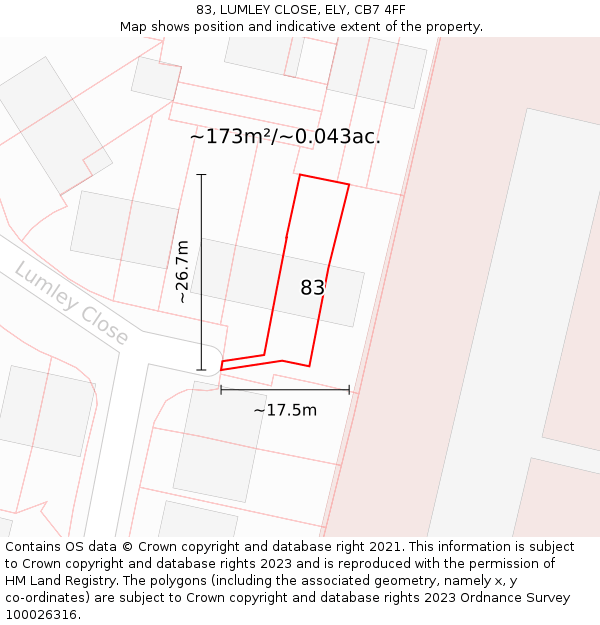 83, LUMLEY CLOSE, ELY, CB7 4FF: Plot and title map