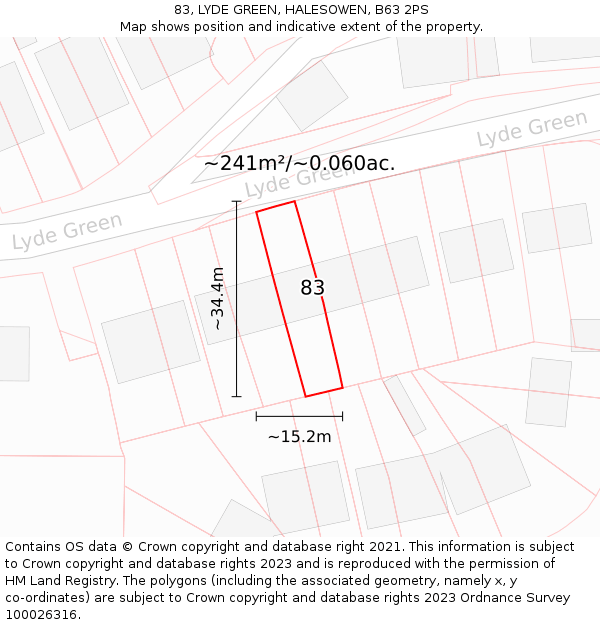 83, LYDE GREEN, HALESOWEN, B63 2PS: Plot and title map