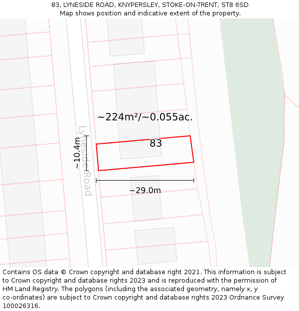 83, LYNESIDE ROAD, KNYPERSLEY, STOKE-ON-TRENT, ST8 6SD: Plot and title map