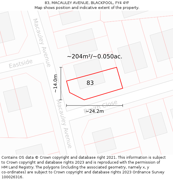 83, MACAULEY AVENUE, BLACKPOOL, FY4 4YF: Plot and title map