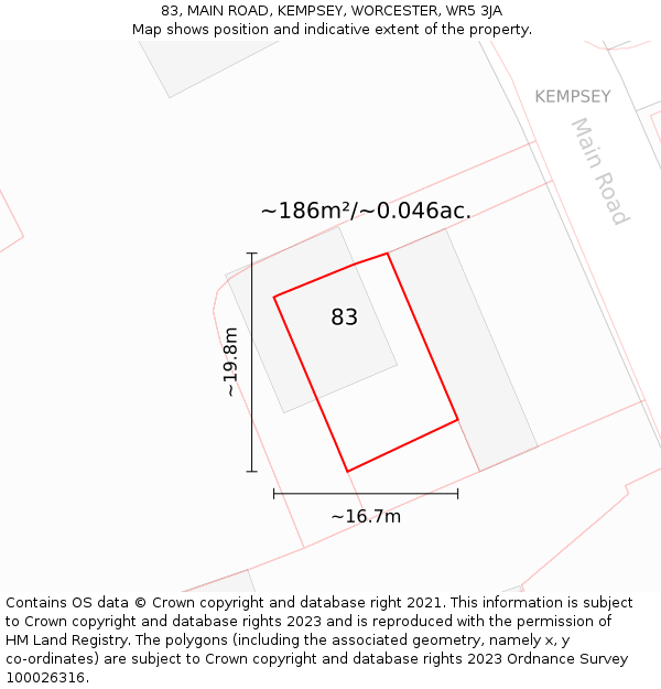 83, MAIN ROAD, KEMPSEY, WORCESTER, WR5 3JA: Plot and title map