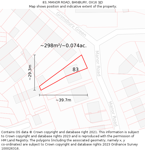 83, MANOR ROAD, BANBURY, OX16 3JD: Plot and title map