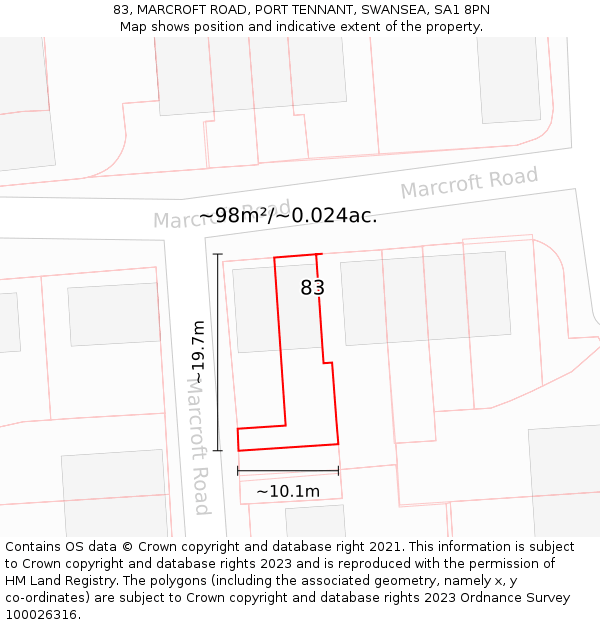 83, MARCROFT ROAD, PORT TENNANT, SWANSEA, SA1 8PN: Plot and title map