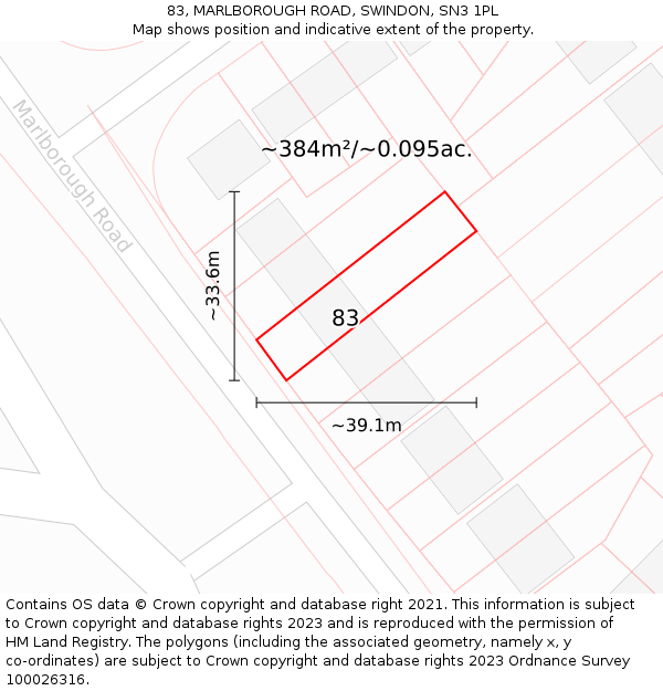 83, MARLBOROUGH ROAD, SWINDON, SN3 1PL: Plot and title map