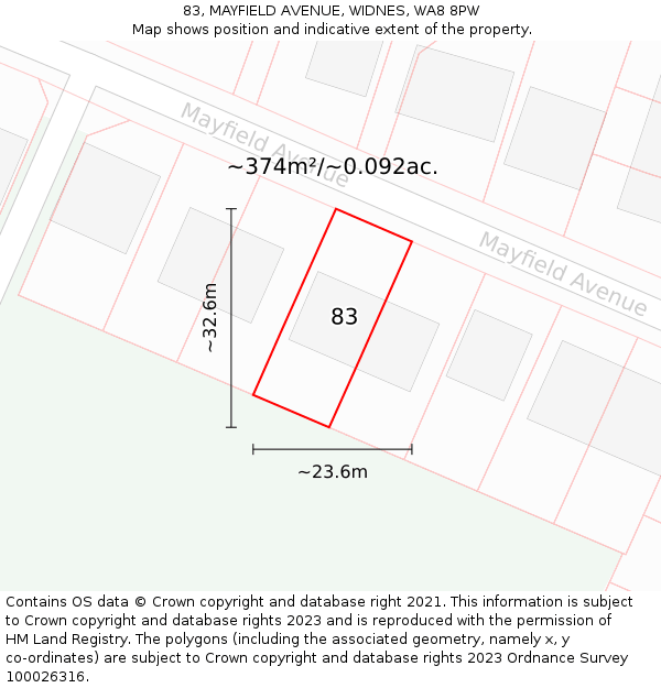 83, MAYFIELD AVENUE, WIDNES, WA8 8PW: Plot and title map